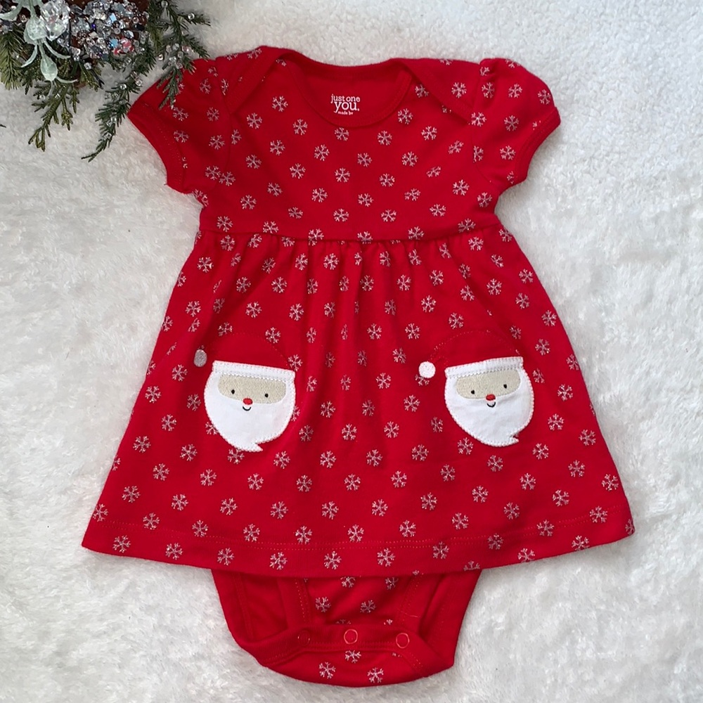 Just One You Red Santa Dress Onesie 6 mos Holiday